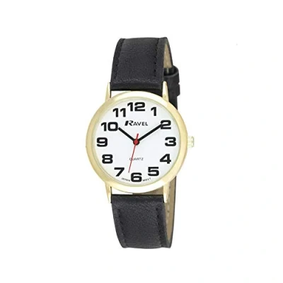 Image of Ravel Unisex Easy Read Watch with Big Numbers Black/Gold Tone/White Dial