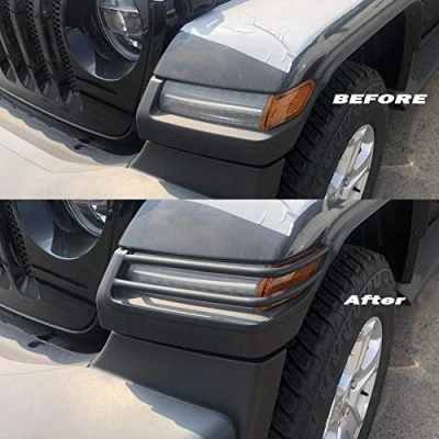 Image of Black Plastic Front Bumper Fog Headlight taillight Cover Trims for 2018 2022 Jeep Wrangler Accessories JL (Side Turn Signal)