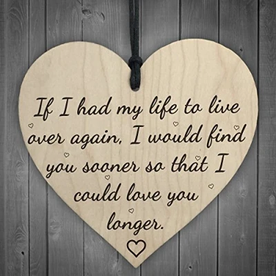 Image of RED OCEAN Love You Longer Wooden Hanging Heart Shaped Plaque Anniversary Shabby Chic Sign