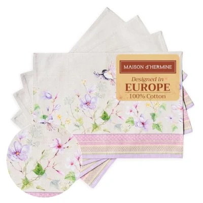 Image of Maison d&#039; Hermine Placemats 100% Cotton Set of 4 (33cm x 48cm) Dinner Placemat, Decorative Washable Easter Cloth Placemat for Dining, Buffet Parties &amp; Camping, Magnolia Mornings Spring/Summer