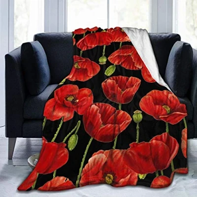 Image of 96hh Poppy Flower Flannel fleece Blanket Air conditioning Throw Ultra Soft Velvet Plush 60&quot;x50&quot;