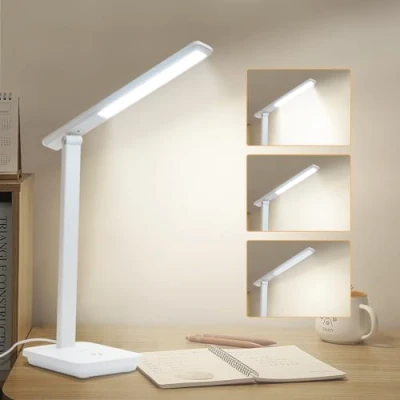 Image of LQWELL® LED Desk Lamp Detachable Study Light, 3 Brightness Levels Dimmable Table for Home Office, 0 to 180 Rotation, 6500K (White)