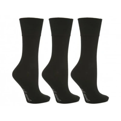 Image of Drew Brady 3 Plain Black Ladies Non Elastic Gentle Grip Socks 4 8