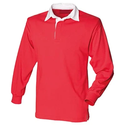 Image of COOZO Mens Long Sleeve Plain Rugby Shirt Red/White XL
