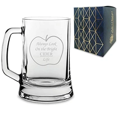Image of Novelty Gift Engraved Tankard Cider Glass Always Look On The Bright Life