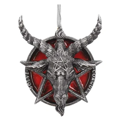 Image of Nemesis Now Baphomet Head Red Pentagram Hanging Decorative Ornament 9.5cm, Resin, Black