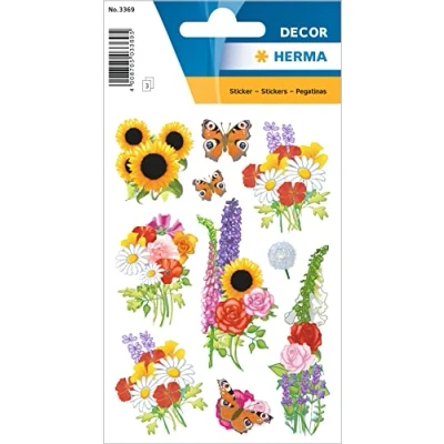 Image of HERMA 3369 Flower Stickers for Children, Modern Flowers (30 Stickers, Paper, Matte) Self Adhesive, Permanent Adhesive Motif Labels Girls and Boys, Colourful