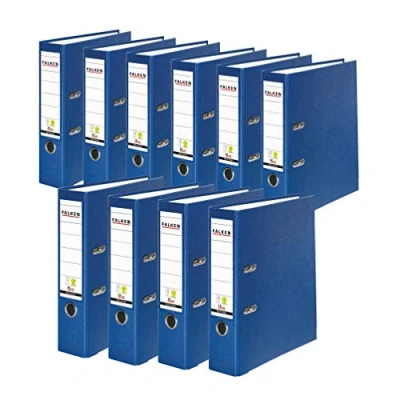 Image of Original Falken pack of 10 PP Color Plastic folders. Made in Germany. 8 cm wide DIN A4 blue Vegan ring binder file folder Letter Office Slotted