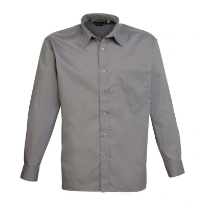 Image of Premier Mens Poplin Long Sleeved Shirt (Dark Grey) Size 18 inch