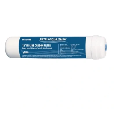 Image of Filtri Acqua Italia FAI12CARBON 12&quot; Micron 5 Carbon in Line Filter Inline, Polypropylene, White