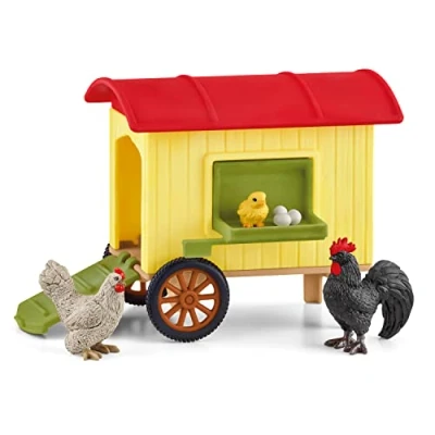 Image of schleich Farm World 42572 Mobile Chicken Coop Figure Playset Realistic Rooster, Chick, Eggs, and Playset, Creative Imagination Playtime Animals Gift for Boys, Girls, Kids Age 3+