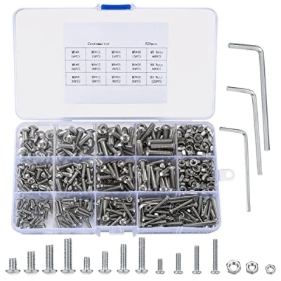 Image of 520 Pcs Nuts and Bolts Set, M3 M4 M5 Stainless Steel Hex Socket Button Head Assorted, Screws Assortment Kit with 3 Wrenches