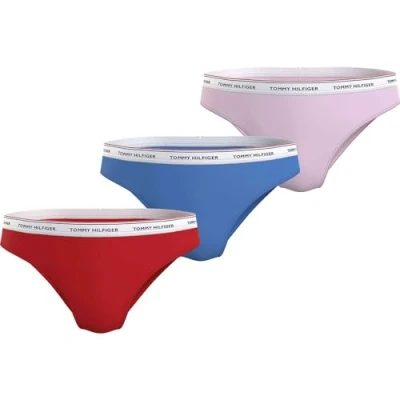 Image of Tommy Hilfiger Women Pack of 3 Bikini Briefs Stretch Cotton, Multicolor (Fierce Red/Blue Spell/Pearly Pink), S