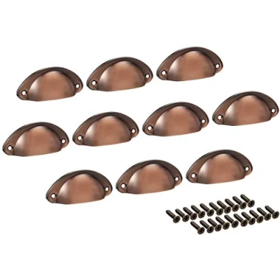 Image of Namvo 10 Pack Drawer Pull Handles Vintage Antique Shell Cup Kitchen Cupboard Door Cabinet Furniture Knobs with Screws Green Bronze