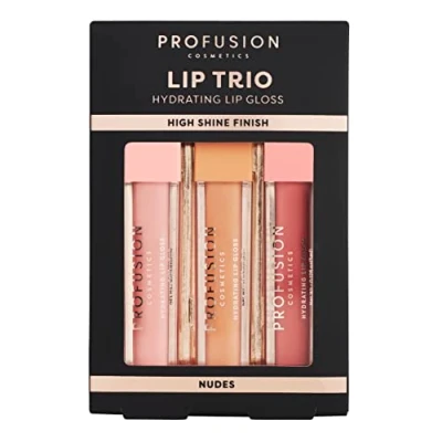 Image of Profusion Cosmetics Lip Trio Hydrating Gloss with High Shine Finish for All Skin Types, Achieve Luscious Bold and Nourishing Set Nudes