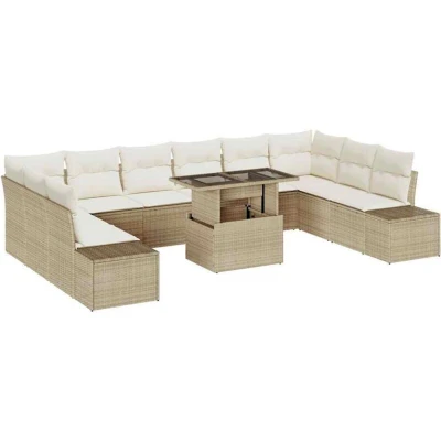 Image of vidaXL 11 Piece Garden Sofa Set with Cushions Beige Poly Rattan