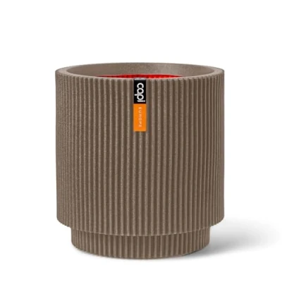 Image of CAPI EUROPE Vase cylinder Groove NL 41x43 Warm taupe Opening Ø36 Pot for indoor and outdoor use Shatterproof 100% recyclable KGVWT883