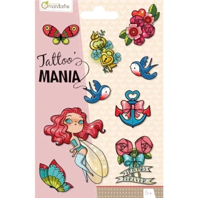 Image of Avenue Mandarine Ref CC002O Tattoo Mania Temporary Tattoos Fairy Designs 1 Sheet of 10 Tattoos, Water Erasable, Dermatologically Tested, Suitable for Ages 5+