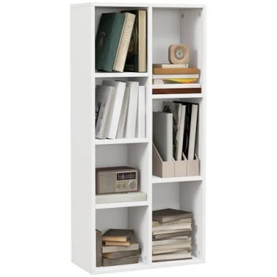 Image of HOMCOM Bookcase Industrial Bookshelf Free Standing Display Cabinet Cube Storage Unit for Home Office Living Room Study White