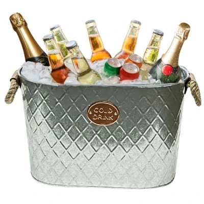 Image of 24L Cold Drinks GALVANISED Steel Oval TUB Beverage Beer Lager Outdoor ICE Bucket