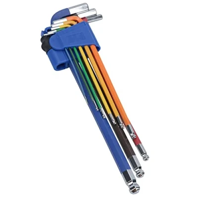 Image of AB Tools 9pc Extra Long mm Allen Hex Ball Ended Keys Multicoloured with Holder 1.5 10mm