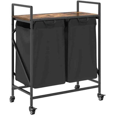 Image of vidaXL Laundry Basket 2 Compartments with Wheels Smoked Oak