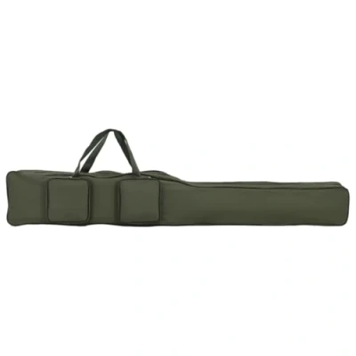 Image of vidaXL Dark Green Fishing Rod Bag Carrier 150 cm, 600D Oxford Fabric with PVC Coating, Adjustable Shoulder Strap, Two Compartments, Extensive Storage Pockets