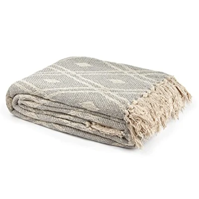 Image of Stylemybedroom 100% Cotton Diamond Woven Reversible Sofa/Bed Throw (Silver, 127cm x 152cm (50&quot; 60&quot;))