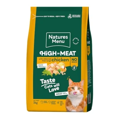 Image of Natures Menu High in Meat No Grain Dry Food for Adult Cats with Free Range Chicken 3kg