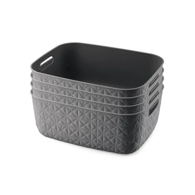 Image of Curver Softex Set of 4 100% Recycled Medium Rectangular Storage Baskets 12.5L Dark Grey