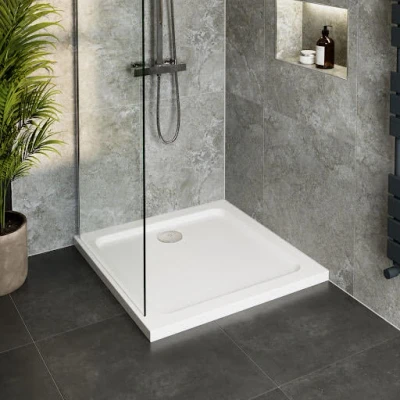 Image of Hydrolux 700 x 45mm White Bathroom Shower Tray for Enclosures Cubicles &amp; Wet Room with Waste, Square
