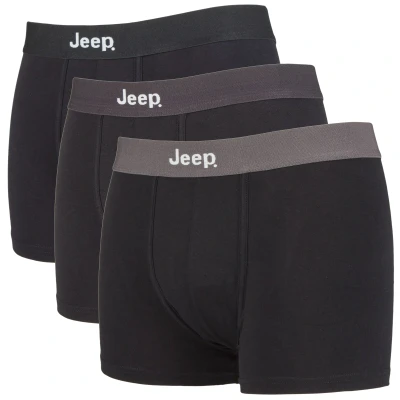 Image of Jeep 3 Pairs Mens Cotton Rich Blend Everyday Wear Fitted Underwear Brief Trunks (S, Black/Tones)
