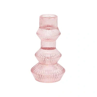 Image of Talking Tables Pink Glass Candlestick Holder Ribbed 3 Tier Taper Candle Stand Christmas Table Decorations,Home Décor,Accessories,Indoor or Outdoor Dinner Party,Birthday,Wedding FOREST HOLD TALL PNK