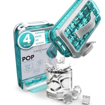 Image of ICEBREAKER POP 2.0 2024: Make and Serve Ice Without Ever Touching The Sanitary Silicone Cube Tray for Freezer Patented Trays This Maker Makes 18 Cubes
