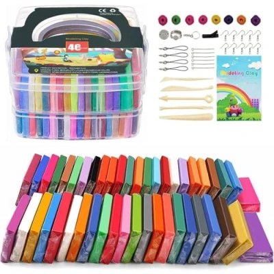 Image of Polymer Clay 46 Colors 1.28Kg/2.80LB Nontoxic Oven Bake Blocks Set,Modelling DIY Craft Kits,Best Christmas and Birthday Gifts for Kids