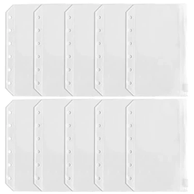 Image of DY.2ten 10PCS A7 Zipper Binder Pockets, Translucent 6 Hole Pocket, Punched Pockets for Notebook Planners, Document Wallet, Waterproof Loose Leaf Bags