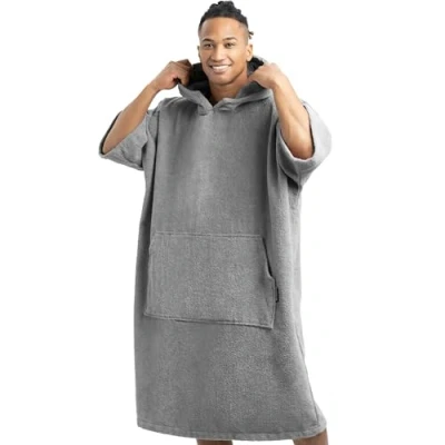 Image of HOMELEVEL Unisex Changing Robe Mens/Ladies Poncho Terry Cotton Hooded Surf for Men/Women Beach Swimming Adult Sizes S/M L/XL
