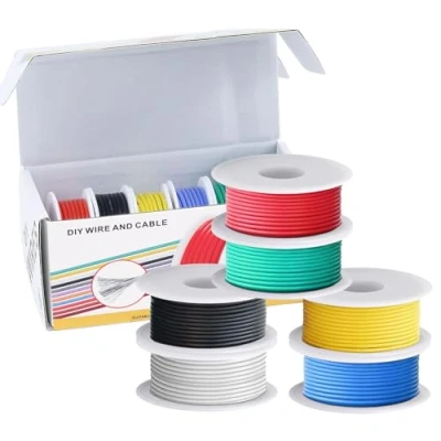 Image of ‎Coomoors 26AWG Electrical Wire Kit 26 Gauge Silicone Electric Tinned Copper Cable 6 Colors 7 Meters Each Set Hook Flexible and Soft for DIY