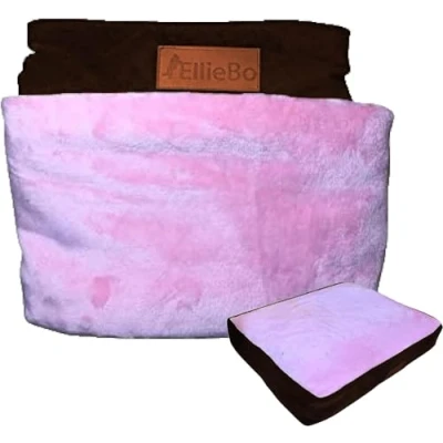 Image of Ellie Bo Small Dog Bed Cover for 24 inch Cage/Crate Brown Corduroy/Pink FauxFur