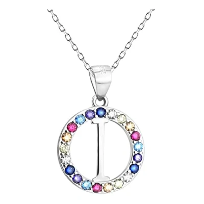 Image of Sofia Milani Women&#039;s Necklace 925 Silver with multicoloured Zirconia Stones Letter I Circle Pendant N0522