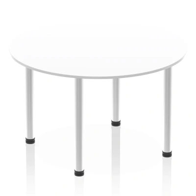 Image of Impulse 1200mm Round Table White Top Brushed Aluminium Post Leg