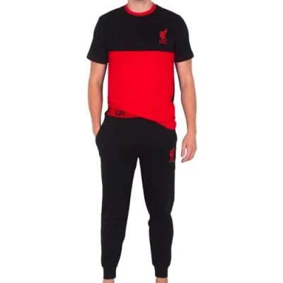 Image of Liverpool FC Official Football Gift Mens Premium Long Pyjamas Black Large