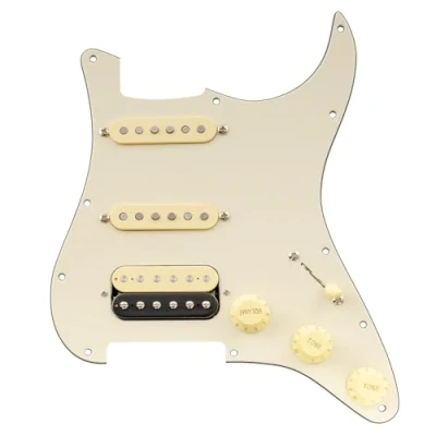 Image of Musiclily Pro Auto Split Pre wired Standard HSS Pickguard with Artec Pickups Alnico 5 Magnet for ST Style Electric Guitar, 3ply Cream