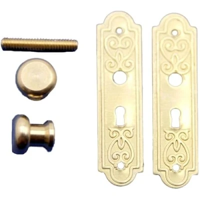 Image of Dolls House Gold Victorian Door Knobs with Plates Miniature Furniture 1:12