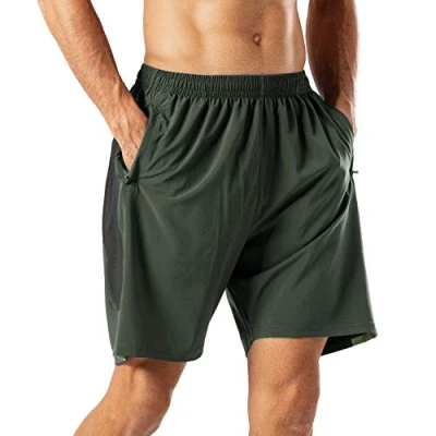 Image of HMIYA Men&#039;s Casual Sports Quick Dry Workout Running or Gym Training Short with Zipper Pockets(Army Green,XL)
