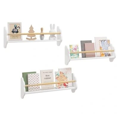 Image of WOLTU Kids Wall Shelves Pack of 3 Floating Bookshelf, Children’s Bookcase Mounted Book Storage Unit, Toy Organiser Cloud Shape Nursery Shelves, White, KR025ws65