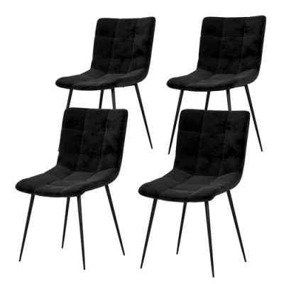 Image of Vida Designs Richton dining chairs Upholstered Velvet Fabric Seat with Black Metal Legs (4, Black)