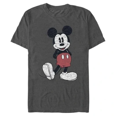 Image of Disney Men&#039;s Full Size Mickey Mouse Distressed Look T Shirt, Charcoal Heather, XXX Large
