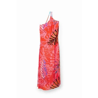 Image of Desigual Kawai Red Asymmetric Summer Beach Maxi Dress 23SWMW03