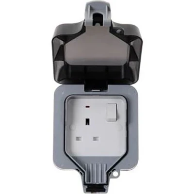 Image of BG Electrical Single Weatherproof Outdoor Switched Power Socket, IP66 Rated, 13 Amp, Grey
